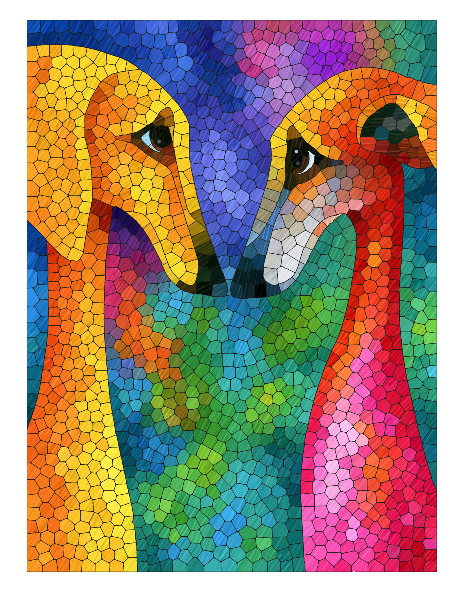 Two long-necked birds mosaic